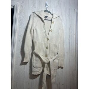 Gap Sweater Cardigan Womens Small White Cable Knit Toggle Long Wool Pockets
